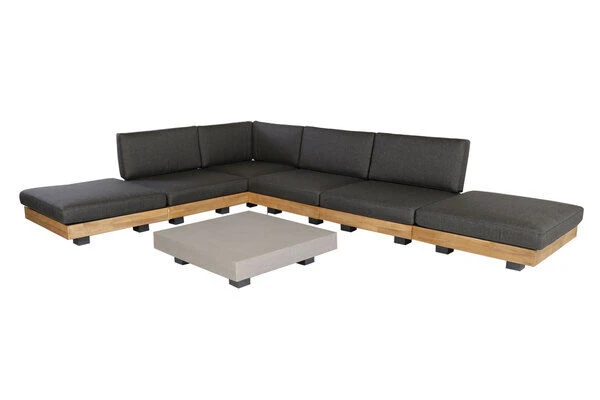 OUTFLEXX Ecklounge, Alu/Akazie/Zement, 6 Personen, Inkl. Tisch 83 X 83 Cm Und Polster Aus Olefin In Anthrazit 2 OUTFLEXX Ecklounge, Alu/Akazie/Zement, 6 Personen, Inkl. Tisch 83 X 83 Cm Und Polster Aus Olefin In Anthrazit – Bild 2