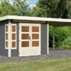 KARIBU Gartenhaus Kastorf 6, Terragrau, Fichtenholz 28mm, 612 X 274 X 222 Cm, Flachdach, Anbau 3,2m