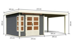 KARIBU Gartenhaus Kastorf 6, Terragrau, Fichtenholz 28mm, 612 X 274 X 222 Cm, Flachdach, Anbau 3,2m -MBM Verkäufe 30467 2 05.jpg