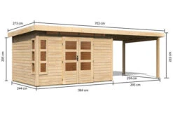 KARIBU Gartenhaus Kastorf 7, Naturbelassen, Fichtenholz 28mm, 702 X 244 X 222 Cm, Flachdach, Anbau 3,2m -MBM Verkäufe 30467 3 05.jpg