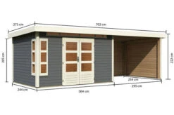 KARIBU Gartenhaus Kastorf 7, Terragrau, Fichtenholz 28mm, 702 X 244 X 222 Cm, Flachdach, Anbau 3,2m Mit Rück- Und Seitenwand -MBM Verkäufe 30469 4 05.jpg