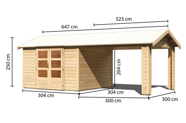 KARIBU Gartenhaus Theres 7, Naturbelassen, Fichtenholz 28mm, 648 X 304 X 250 Cm, Satteldach, Inkl. Dachausbauelement 5 KARIBU Gartenhaus Theres 7, Naturbelassen, Fichtenholz 28mm, 648 X 304 X 250 Cm, Satteldach, Inkl. Dachausbauelement – Bild 5