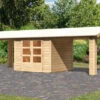 KARIBU Gartenhaus Theres 3, Naturbelassen, Fichtenholz 28mm, 767 X 240 X 242 Cm, Satteldach, 2 Dachausbauelemente