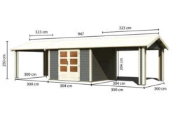 KARIBU Gartenhaus Theres 7, Terragrau, Fichtenholz 28mm, 947 X 304 X 250 Cm, Satteldach, 2 Dachausbauelemente -MBM Verkäufe 30472 4 05.jpg