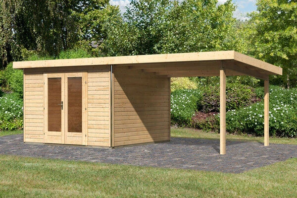 KARIBU Gartenhaus Radeburg 1, Naturbelassen, Fichtenholz 40mm, 664 X 309 X 229,5 Cm, Pultdach, Anbau 3,3m 1 KARIBU Gartenhaus Radeburg 1, Naturbelassen, Fichtenholz 40mm, 664 X 309 X 229,5 Cm, Pultdach, Anbau 3,3m