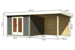 KARIBU Gartenhaus Radeburg 1, Terragrau, Fichtenholz 40mm, 664 X 309 X 229,5 Cm, Pultdach, Anbau 3,3m Mit Rückwand -MBM Verkäufe 30475 2 05.jpg