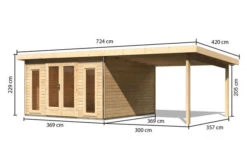 KARIBU Gartenhaus Radeburg 3, Naturbelassen, Fichtenholz 40mm, 724 X 369 X 229,5 Cm, Pultdach, Anbau 3,3m -MBM Verkäufe 30479 1 05.jpg