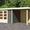 KARIBU Gartenhaus Askola 5, Terragrau, Fichtenholz 19mm, 554 X 246 X 211 Cm, Flachdach, Anbau 2,4m Mit Rückwand