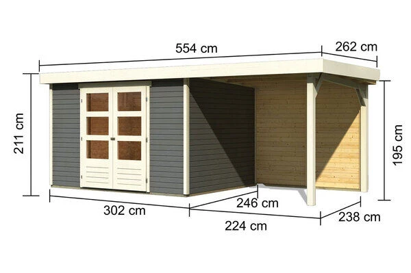 KARIBU Gartenhaus Askola 5, Terragrau, Fichtenholz 19mm, 554 X 246 X 211 Cm, Flachdach, Anbau 2,4m Mit Rückwand 5 KARIBU Gartenhaus Askola 5, Terragrau, Fichtenholz 19mm, 554 X 246 X 211 Cm, Flachdach, Anbau 2,4m Mit Rückwand – Bild 5