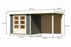 KARIBU Gartenhaus Askola 3, Terragrau, Fichtenholz 19mm, 491 X 217 X 211 Cm, Flachdach, Anbau 2,4m Mit Rückwand -MBM Verkäufe 30537 4 05.jpg