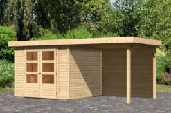 KARIBU Gartenhaus Askola 3,5, Naturbelassen, Fichtenholz 19mm, 491 X 246 X 211 Cm, Flachdach, Anbau 2,4m Mit Rückwand