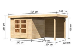 KARIBU Gartenhaus Askola 3,5, Naturbelassen, Fichtenholz 19mm, 491 X 246 X 211 Cm, Flachdach, Anbau 2,4m Mit Rückwand -MBM Verkäufe 30537 5 05.jpg