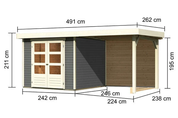 KARIBU Gartenhaus Askola 3,5, Terragrau, Fichtenholz 19mm, 491 X 246 X 211 Cm, Flachdach, Anbau 2,4m Mit Rückwand 5 KARIBU Gartenhaus Askola 3,5, Terragrau, Fichtenholz 19mm, 491 X 246 X 211 Cm, Flachdach, Anbau 2,4m Mit Rückwand – Bild 5