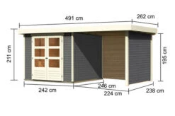 KARIBU Gartenhaus Askola3,5 , Terragrau, Fichtenholz 19mm, 491 X 246 X 211 Cm, Flachdach, Anbau 2,4m Mit Rück- Und Seitenwand -MBM Verkäufe 30538 1 05.jpg