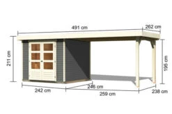 KARIBU Gartenhaus Askola 3,5, Terragrau, Fichtenholz 19mm, 528,5 X 246 X 211 Cm, Flachdach, Seitlicher Anbau 2,8m -MBM Verkäufe 30539 1 05.jpg