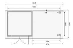 KARIBU Gartenhaus Askola2 , Naturbelassen, Fichtenholz 19mm, 504,5 X 217 X 211 Cm, Flachdach, Seitlicher Anbau 2,8m Mit Rückwand -MBM Verkäufe 30540 1 06.jpg