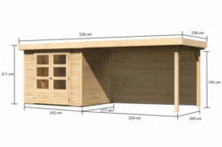KARIBU Gartenhaus Askola 3, Naturbelassen, Fichtenholz 19mm, 528,5 X 217 X 211 Cm, Flachdach, Seitlicher Anbau 2,8m Mit Rückwand -MBM Verkäufe 30540 3 05.jpg