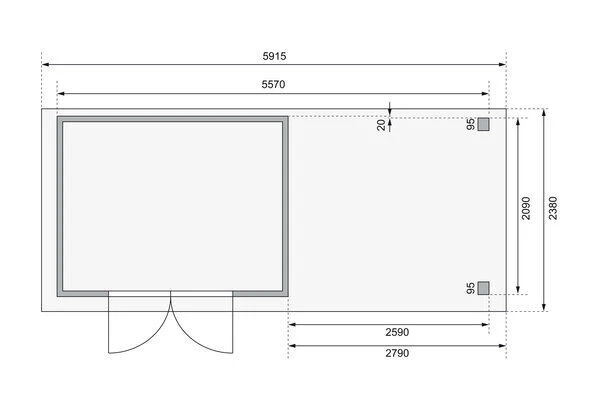 KARIBU Gartenhaus Askola 4, Naturbelassen, Fichtenholz 19mm, 591,5 X 217 X 211 Cm, Flachdach, Seitlicher Anbau 2,8m Mit Rückwand 6 KARIBU Gartenhaus Askola 4, Naturbelassen, Fichtenholz 19mm, 591,5 X 217 X 211 Cm, Flachdach, Seitlicher Anbau 2,8m Mit Rückwand – Bild 6