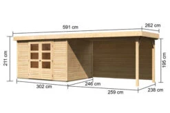 KARIBU Gartenhaus Askola 5, Naturbelassen, Fichtenholz 19mm, 591,5 X 246 X 211 Cm, Flachdach, Seitlicher Anbau 2,8m Mit Rückwand -MBM Verkäufe 30540 9 05.jpg