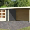 KARIBU Gartenhaus Askola3,5 , Terragrau, Fichtenholz 19mm, 528,5 X 246 X 211 Cm, Flachdach, Seitlicher Anbau 2,8m Mit Rück- Und Seitenwand