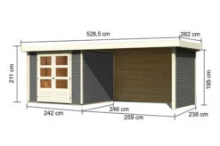 KARIBU Gartenhaus Askola3,5 , Terragrau, Fichtenholz 19mm, 528,5 X 246 X 211 Cm, Flachdach, Seitlicher Anbau 2,8m Mit Rück- Und Seitenwand -MBM Verkäufe 30541 1 05.jpg