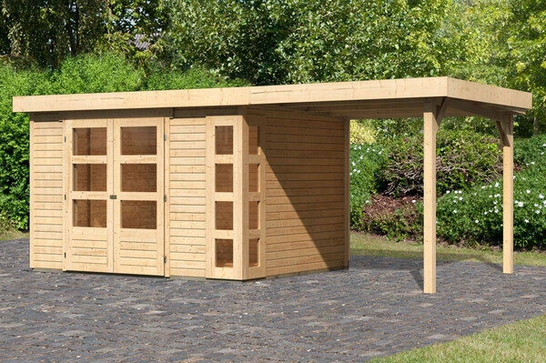 KARIBU Gartenhaus Kerko 5, Naturbelassen, Fichtenholz 19mm, 554 X 246 X 210 Cm, Flachdach, Anbau 2,4m 1 KARIBU Gartenhaus Kerko 5, Naturbelassen, Fichtenholz 19mm, 554 X 246 X 210 Cm, Flachdach, Anbau 2,4m