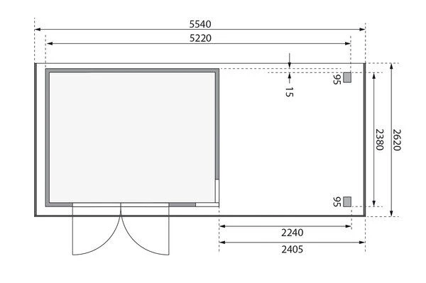 KARIBU Gartenhaus Kerko 5, Naturbelassen, Fichtenholz 19mm, 554 X 246 X 210 Cm, Flachdach, Anbau 2,4m 6 KARIBU Gartenhaus Kerko 5, Naturbelassen, Fichtenholz 19mm, 554 X 246 X 210 Cm, Flachdach, Anbau 2,4m – Bild 6