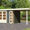 KARIBU Gartenhaus Kerko 5, Terragrau, Fichtenholz 19mm, 554 X 246 X 210 Cm, Flachdach, Anbau 2,4m