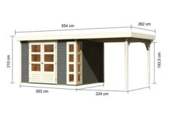 KARIBU Gartenhaus Kerko 5, Terragrau, Fichtenholz 19mm, 554 X 246 X 210 Cm, Flachdach, Anbau 2,4m -MBM Verkäufe 30543 2 05.jpg
