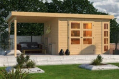 KARIBU Gartenhaus Kerko 6, Naturbelassen, Fichtenholz 19mm, 558 X 306 X 216 Cm, Flachdach, Anbau 2,4m