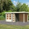 KARIBU Gartenhaus Kerko 3, Terragrau, Fichtenholz 19mm, 508 X 217 X 211 Cm, Flachdach, Anbau 2,4m Mit Rückwand