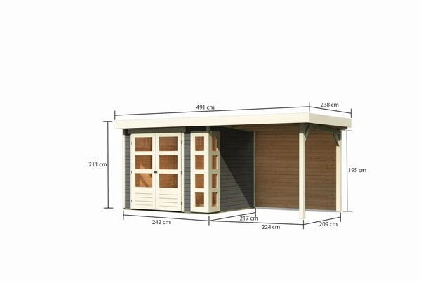 KARIBU Gartenhaus Kerko 3, Terragrau, Fichtenholz 19mm, 508 X 217 X 211 Cm, Flachdach, Anbau 2,4m Mit Rückwand 5 KARIBU Gartenhaus Kerko 3, Terragrau, Fichtenholz 19mm, 508 X 217 X 211 Cm, Flachdach, Anbau 2,4m Mit Rückwand – Bild 5