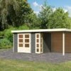 KARIBU Gartenhaus Kerko 4, Terragrau, Fichtenholz 19mm, 554 X 217 X 211 Cm, Flachdach, Anbau 2,4m Mit Rückwand