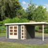 KARIBU Gartenhaus Kerko 6, Terragrau, Fichtenholz 19mm, 334 X 306 X 216 Cm, Flachdach, Anbau 2,8m