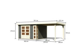 KARIBU Gartenhaus Kerko 6, Terragrau, Fichtenholz 19mm, 334 X 306 X 216 Cm, Flachdach, Anbau 2,8m -MBM Verkäufe 30546 4 05.jpg