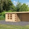 KARIBU Gartenhaus Kerko 4, Naturbelassen, Fichtenholz 19mm, 609 X 217 X 211 Cm, Flachdach, Anbau 2,8m Mit Rückwand