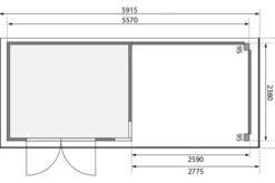 KARIBU Gartenhaus Kerko 5, Naturbelassen, Fichtenholz 19mm, 591,5 X 246 X 210 Cm, Flachdach, Anbau 2,8m Mit Rückwand -MBM Verkäufe 30547 5 06.jpg