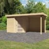 KARIBU Gartenhaus Schwandorf 3 , Naturbelassen, Fichtenholz 19mm, 467 X 217 X 218 Cm, Flachdach, Anbau 2,4m Mit Rückwand