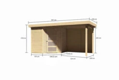 KARIBU Gartenhaus Schwandorf 3 , Naturbelassen, Fichtenholz 19mm, 467 X 217 X 218 Cm, Flachdach, Anbau 2,4m Mit Rückwand -MBM Verkäufe 30549 1 05.jpg
