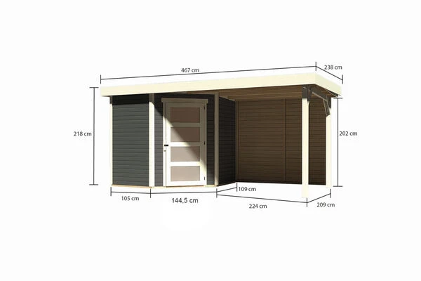 KARIBU Gartenhaus Schwandorf 3 , Terragrau, Fichtenholz 19mm, 467 X 217 X 218 Cm, Flachdach, Anbau 2,4m Mit Rückwand 5 KARIBU Gartenhaus Schwandorf 3 , Terragrau, Fichtenholz 19mm, 467 X 217 X 218 Cm, Flachdach, Anbau 2,4m Mit Rückwand – Bild 5