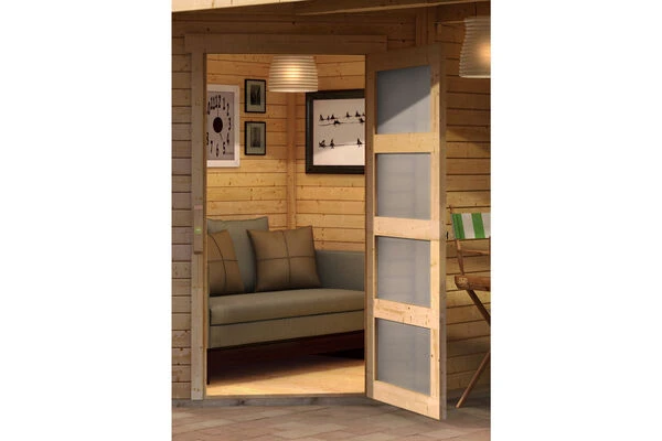 KARIBU Gartenhaus Schwandorf 5, Naturbelassen, Fichtenholz 19mm, 530 X 246 X 218 Cm, Flachdach, Anbau 2,8m Mit Rückwand 2 KARIBU Gartenhaus Schwandorf 5, Naturbelassen, Fichtenholz 19mm, 530 X 246 X 218 Cm, Flachdach, Anbau 2,8m Mit Rückwand – Bild 2