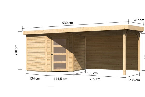KARIBU Gartenhaus Schwandorf 5, Naturbelassen, Fichtenholz 19mm, 530 X 246 X 218 Cm, Flachdach, Anbau 2,8m Mit Rückwand 5 KARIBU Gartenhaus Schwandorf 5, Naturbelassen, Fichtenholz 19mm, 530 X 246 X 218 Cm, Flachdach, Anbau 2,8m Mit Rückwand – Bild 5