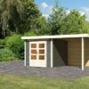 KARIBU Gartenhaus Kandern3 , Terragrau, Fichtenholz 28mm, 522,5 X 244 X 222 Cm, Pultdach, Anbau 2,35m Mit Rückwand
