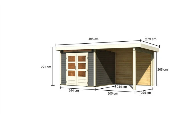 KARIBU Gartenhaus Kandern3 , Terragrau, Fichtenholz 28mm, 522,5 X 244 X 222 Cm, Pultdach, Anbau 2,35m Mit Rückwand 5 KARIBU Gartenhaus Kandern3 , Terragrau, Fichtenholz 28mm, 522,5 X 244 X 222 Cm, Pultdach, Anbau 2,35m Mit Rückwand – Bild 5