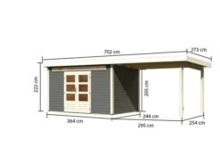KARIBU Gartenhaus Kandern 7, Terragrau, Fichtenholz 28mm, 702 X 244 X 222 Cm, Pultdach, Anbau 3,2m -MBM Verkäufe 30558 2 05.jpg