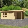 KARIBU Gartenhaus Bastrup8 , Naturbelassen, Fichtenholz 28mm, 604,5 X 297 X 222 Cm, Pultdach, Anbau 2m Mit Rückwand