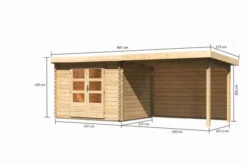 KARIBU Gartenhaus Bastrup 3, Naturbelassen, Fichtenholz 28mm, 641 X 237 X 220 Cm, Pultdach, Anbau 3m Mit Rückwand -MBM Verkäufe 30566 3 05.jpg