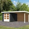 KARIBU Gartenhaus Bastrup 4 , Anthrazit, Fichtenholz 28mm, 554 X 297 X 222 Cm, Pultdach, Anbau 3m Mit Rückwand