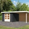 KARIBU Gartenhaus Bastrup5 , Anthrazit, Fichtenholz 28mm, 614 X 297 X 222 Cm, Pultdach, Anbau 3m Mit Rückwand