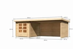 KARIBU Gartenhaus Bastrup4 , Naturbelassen, Fichtenholz 28mm, 654,5 X 297 X 222 Cm, Pultdach, Anbau 4m Mit Rück- Und Seitenwand -MBM Verkäufe 30570 1 05.jpg